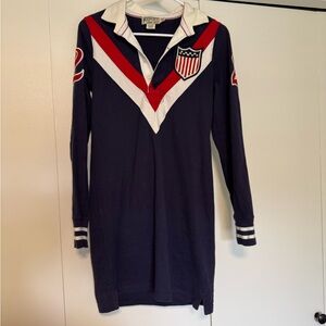 Ralph Lauren Rugby Line Blue and Red Polo Shirt with Chevron Design